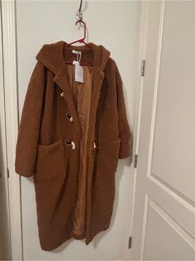 Kalebee Long Hooded Teddy Fleece Duffle
Coat - Brown (One Size)